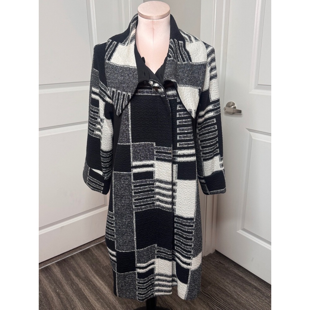 Geometric Patchwork Collarless Long Sleeve Coat W… - image 1